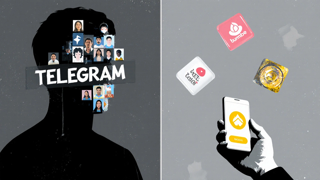 Тень в маске из профилей соцсетей стоит за стеной Telegram, человек пытается начать видеозвонок.