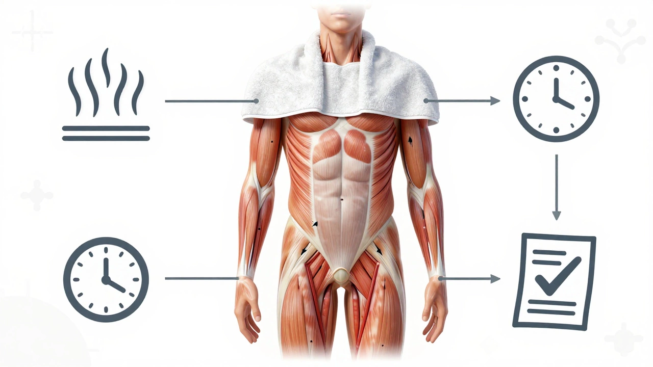 Анатомическая схема мышц ягодиц с указанием давления и кровотока во время массажа в сауне.