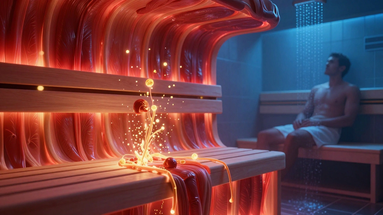 Абстрактное изображение восстановления клеток мышц под действием тепла: золотистые частицыRepair поврежденные ткани в теплой среде.