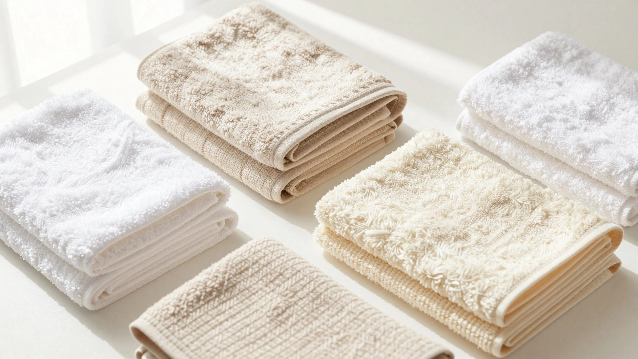 Чистые полотенца разных материалов для сауны.