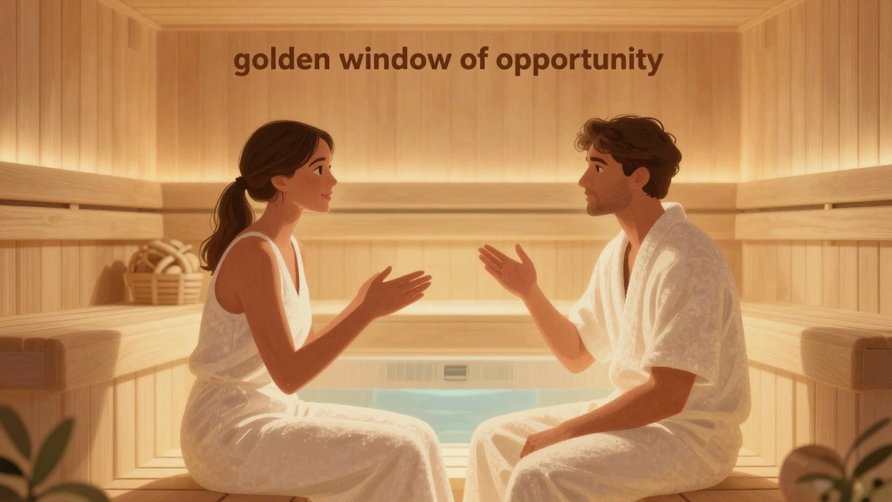 Двое людей ведут доверительную беседу в уютной обстановке спа