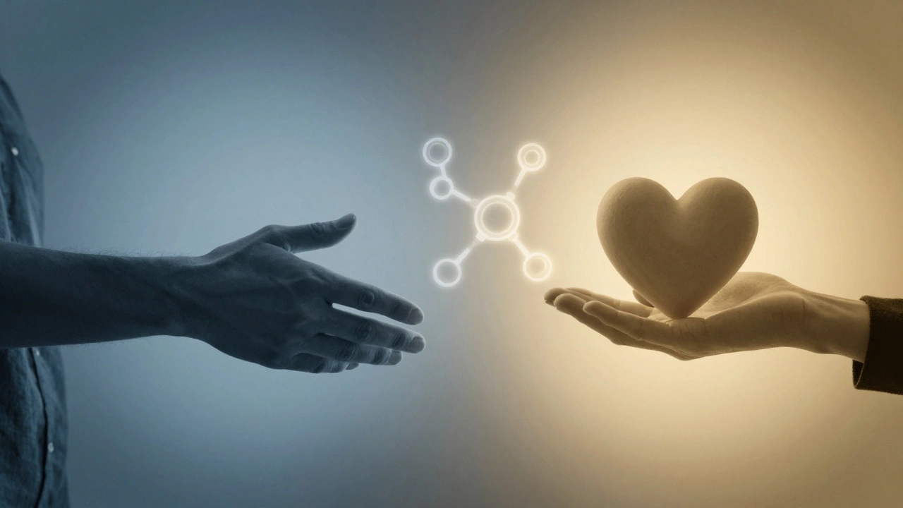 Концептуальное изображение контраста между холодным расчетом и эмоциональной привязанностью