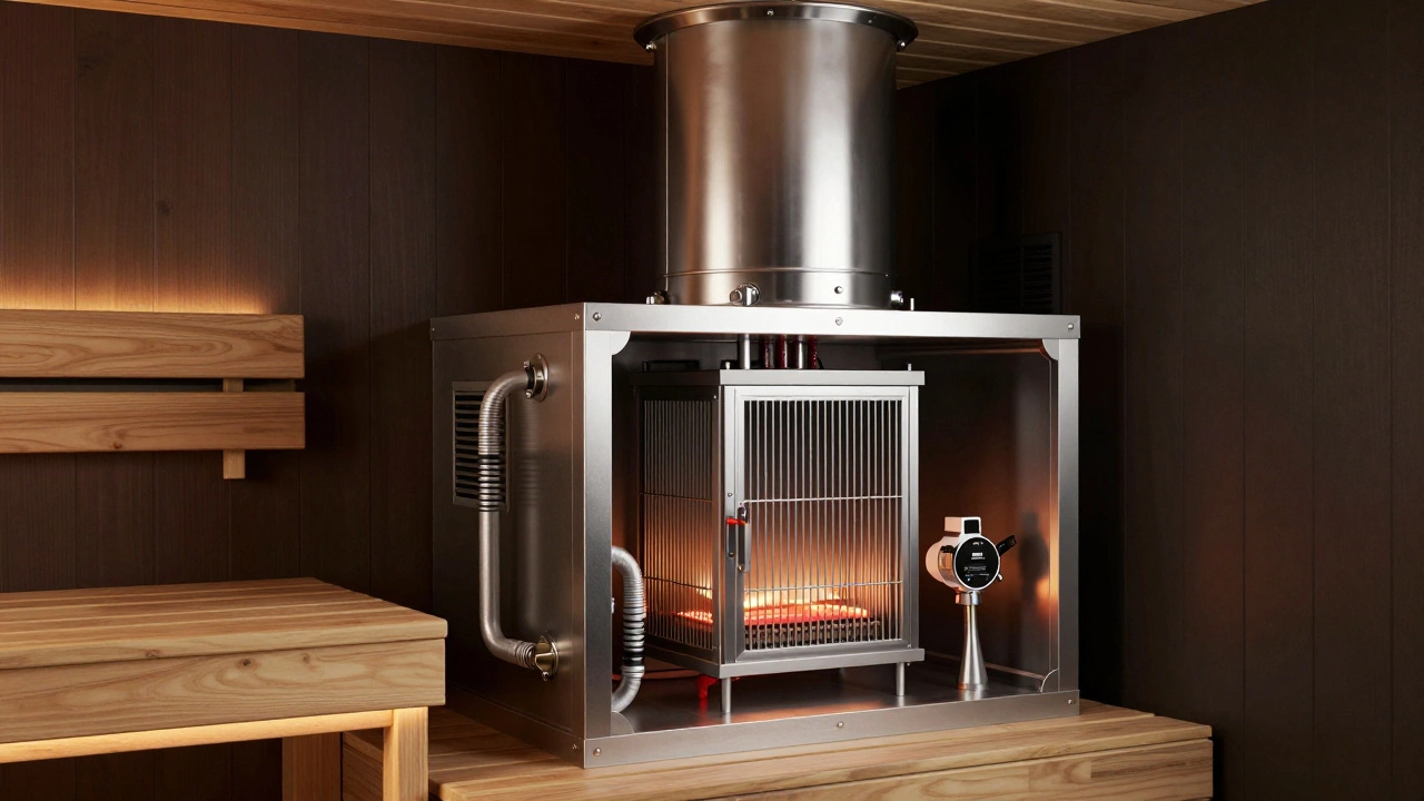 Схема инженерных систем сауны: электрическая печь, дымоход и вентиляция